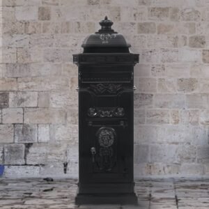 vidaXL Pašto dėžutė, kolonos pavid., aliuminis, nerūdijanti, juoda