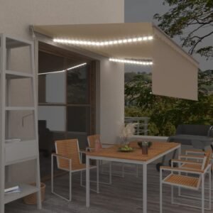 vidaXL Automatinė markizė su uždanga/LED/vėjo jutikliu, kreminė, 4x3m 