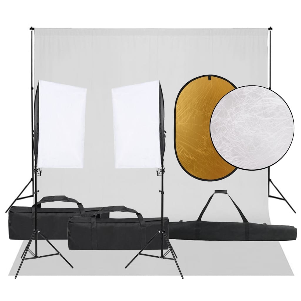 vidaXL Fotostudijos rinkinys su šviestuvais, fonu ir reflektoriumi 1 vidaXL Fotostudijos rinkinys su šviestuvais, fonu ir reflektoriumi